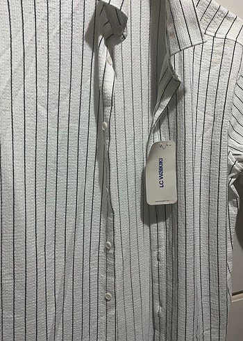 Erkek Beyaz Çizgili Kısa Kollu Gömlek - Görsel 2