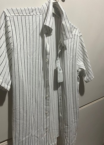 Erkek Beyaz Çizgili Kısa Kollu Gömlek - Görsel 3