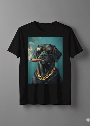 Köpek Baskılı Zincir Detaylı Erkek Tişört - Görsel 2