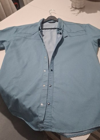 Erkek mavi Kısa Kollu Denim Gömlek - Görsel 2