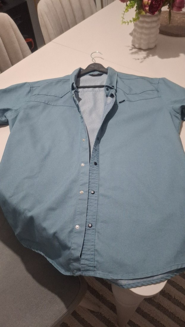 Erkek mavi Kısa Kollu Denim Gömlek - Görsel 2