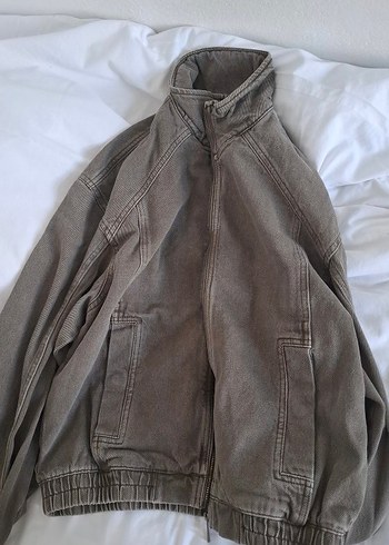 Bershka Haki Gri Oversize Fermuarli Ceket
