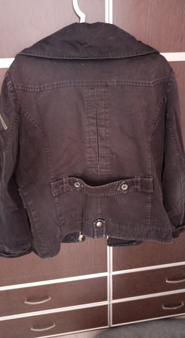 Düğmeli  siyah Denim Kadın Ceket - Görsel 4