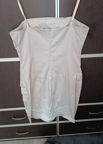 Bej Straplez Pilili Midi Elbise - Görsel 2