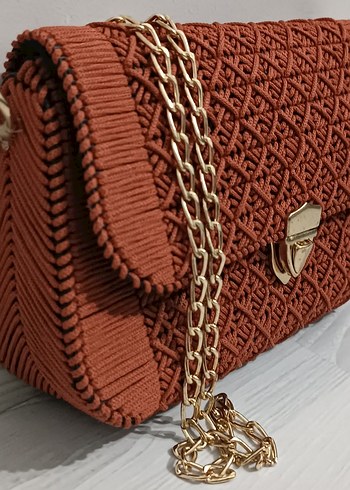 Zincir Detaylı Örgü Bohem Kadın Çanta - Görsel 2