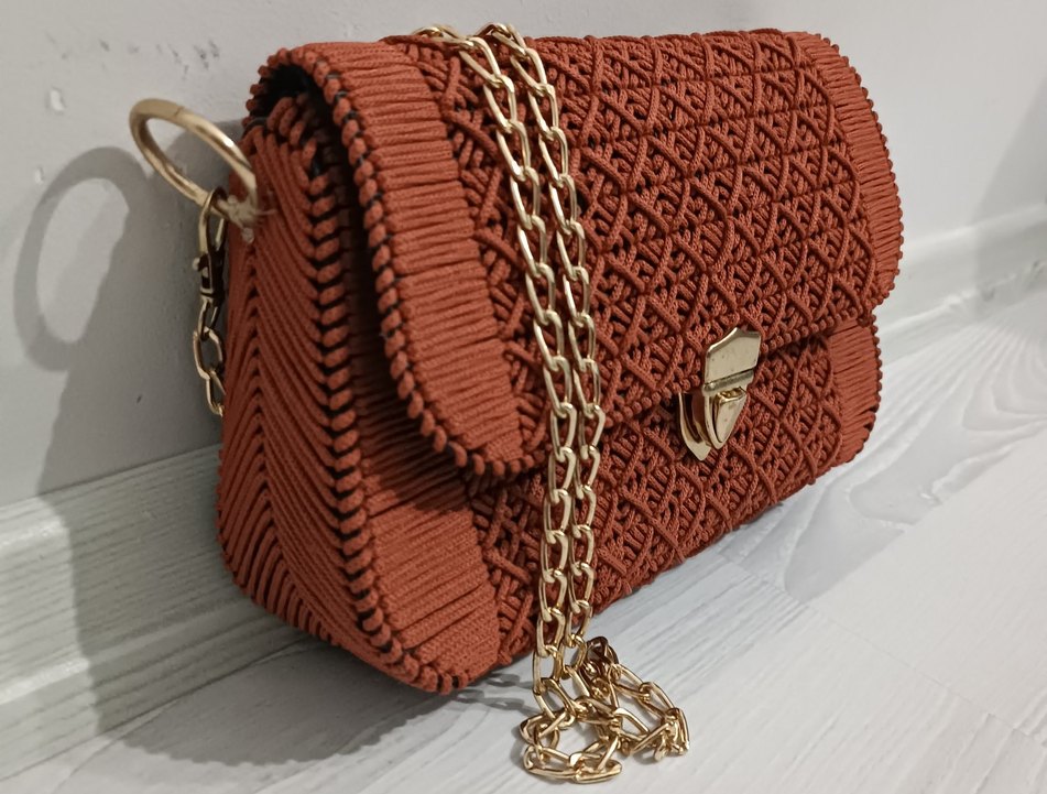 Zincir Detaylı Örgü Bohem Kadın Çanta - Görsel 2