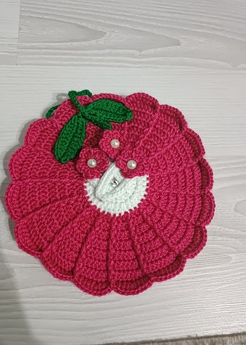 Renkli Çiçek Desenli Örgü Kız Çanta Seti - Görsel 2