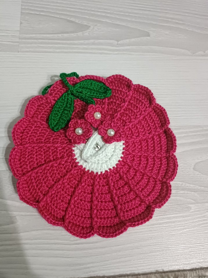 Renkli Çiçek Desenli Örgü Kız Çanta Seti - Görsel 2