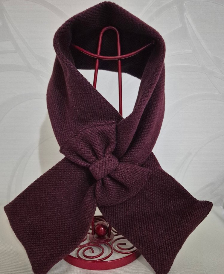 Bordo Kadın Örgü Şal,Fular - Görsel 4