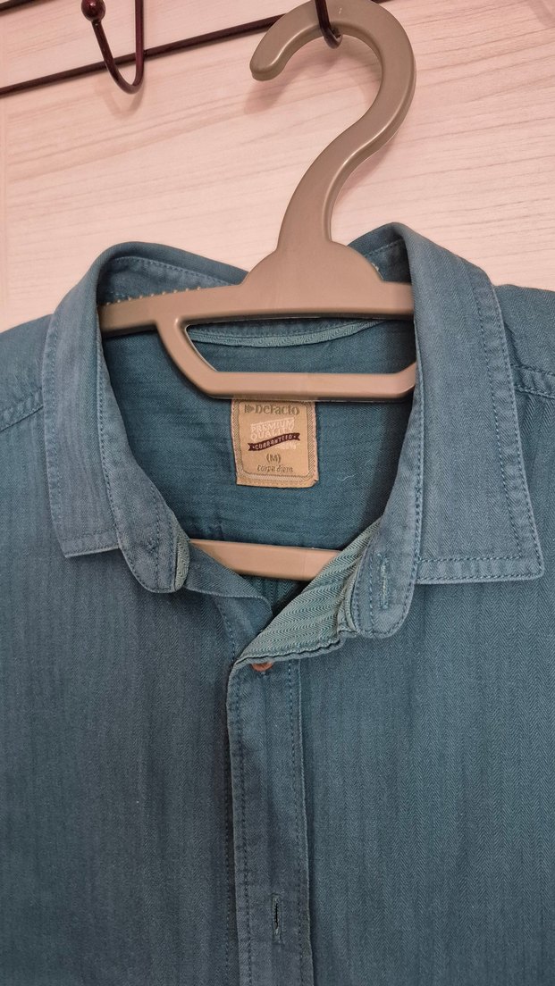 Erkek Mavi Denim Gömlek Uzun Kollu - Görsel 2