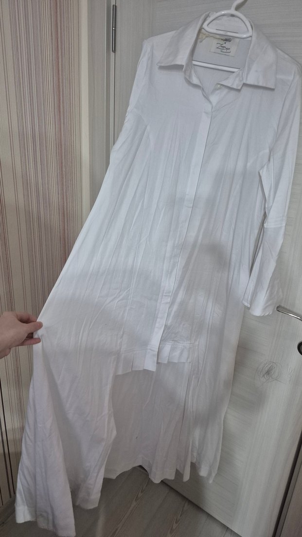 Modanisa Uzun Kollu Beyaz Keten Salaş Gömlek - Görsel 2