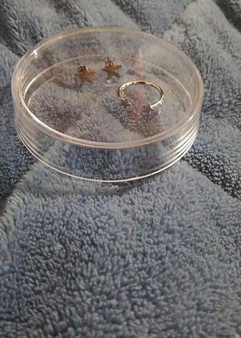 Mavi Yıldız Detaylı Minimalist Kadın Yüzük ve küpe - Görsel 2