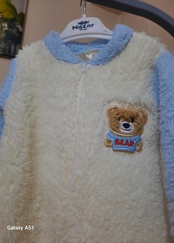 Bebek Erkek Beyaz Peluş Tulum Ayıcık Detaylı - Görsel 3