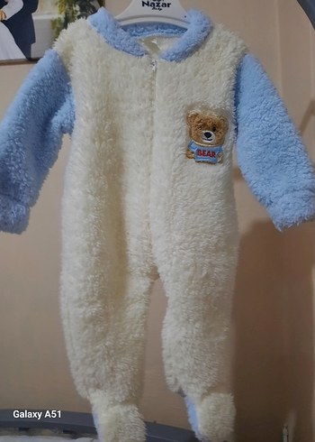 Bebek Erkek Beyaz Peluş Tulum Ayıcık Detaylı - Görsel 5