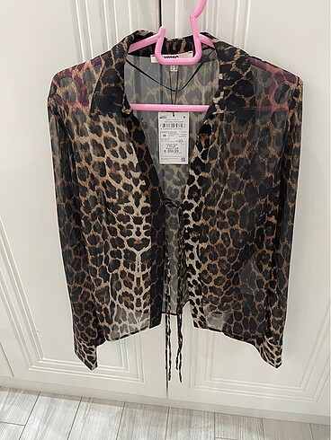 Leopar şifon bluz