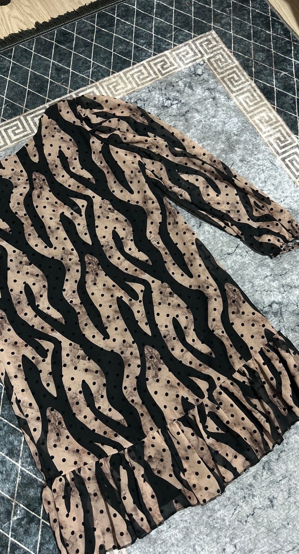 Kahverengi Zebra Desenli elbise tunik - Görsel 2
