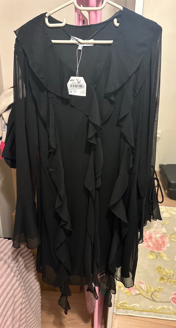 Uzun Kollu Siyah Gotik Kadın Abiye Elbise - Görsel 2