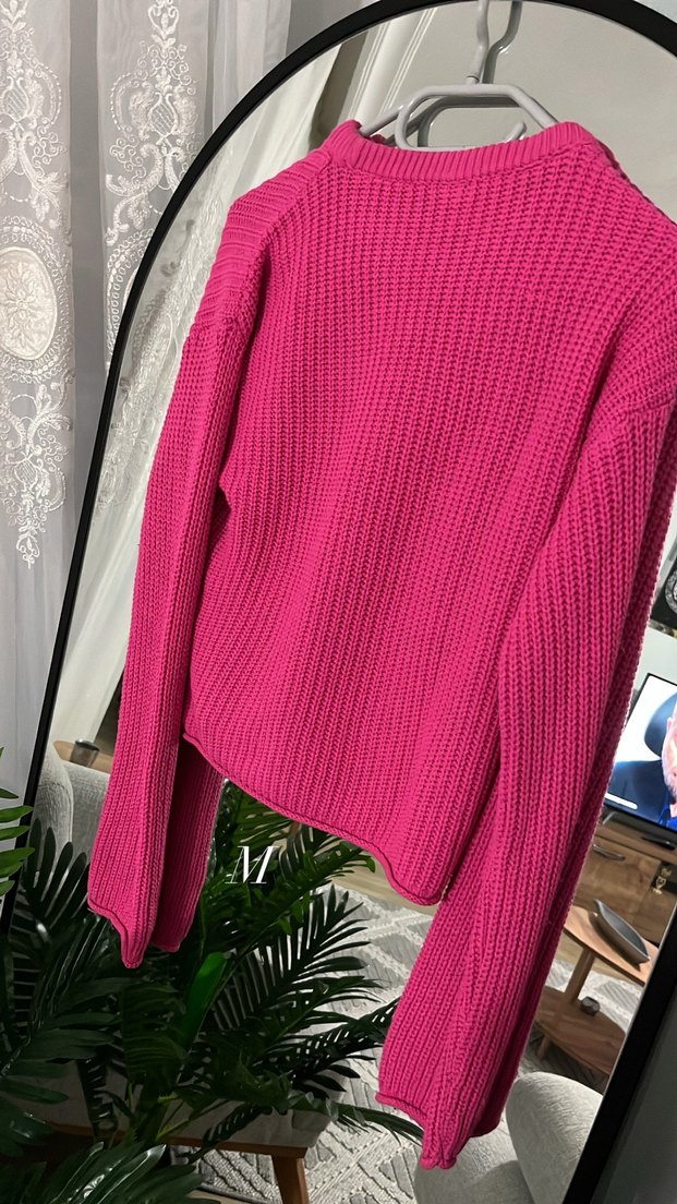 Pembe Kadın Örgü Triko Kazak - Görsel 2