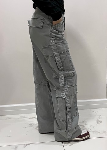 Gri Kemerli Bol Kesim Kadın Pantolon - Görsel 4