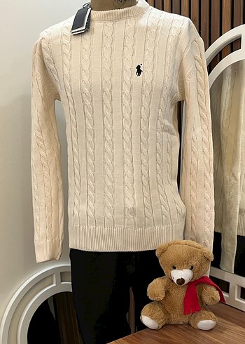 Beyaz Örgü Erkek Kazak - Görsel 2