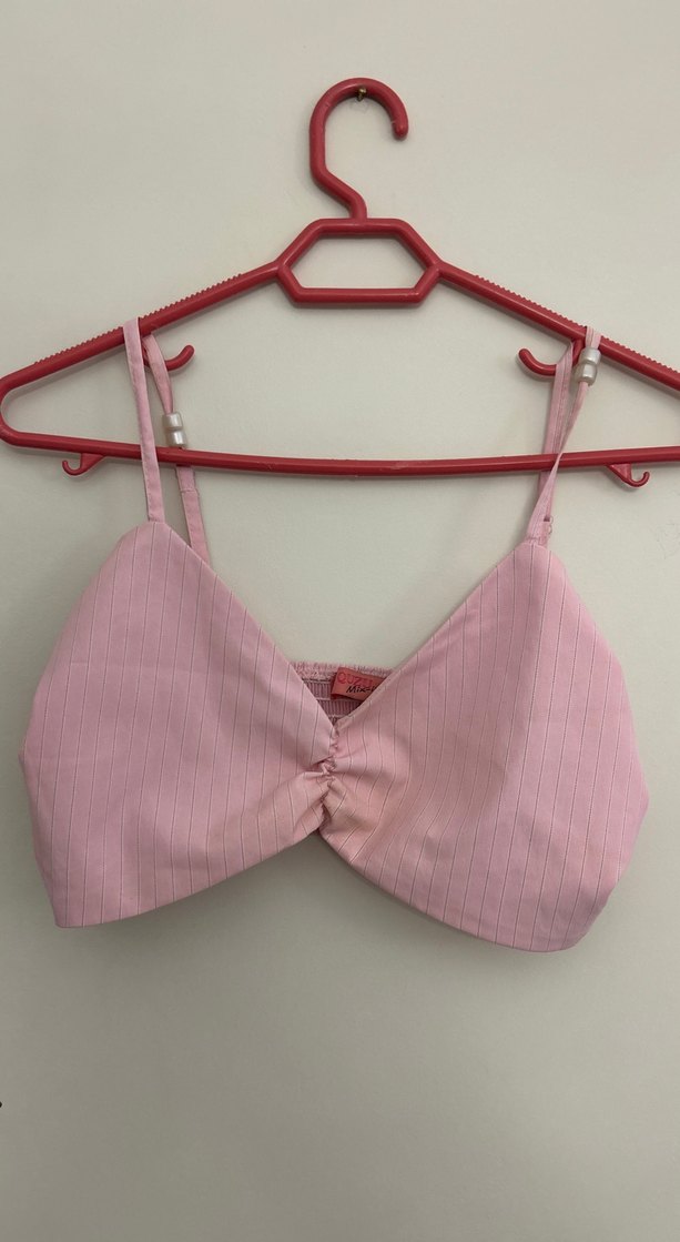 Pembe Pliseli Mini Keten Bustiyer - Görsel 3