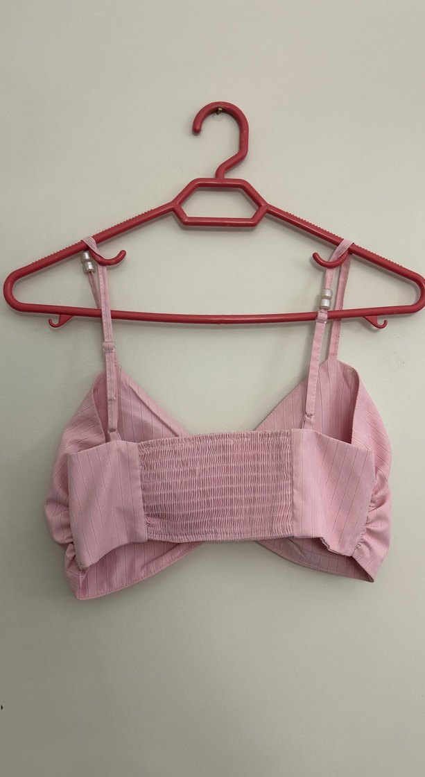 Pembe Pliseli Mini Keten Bustiyer - Görsel 2