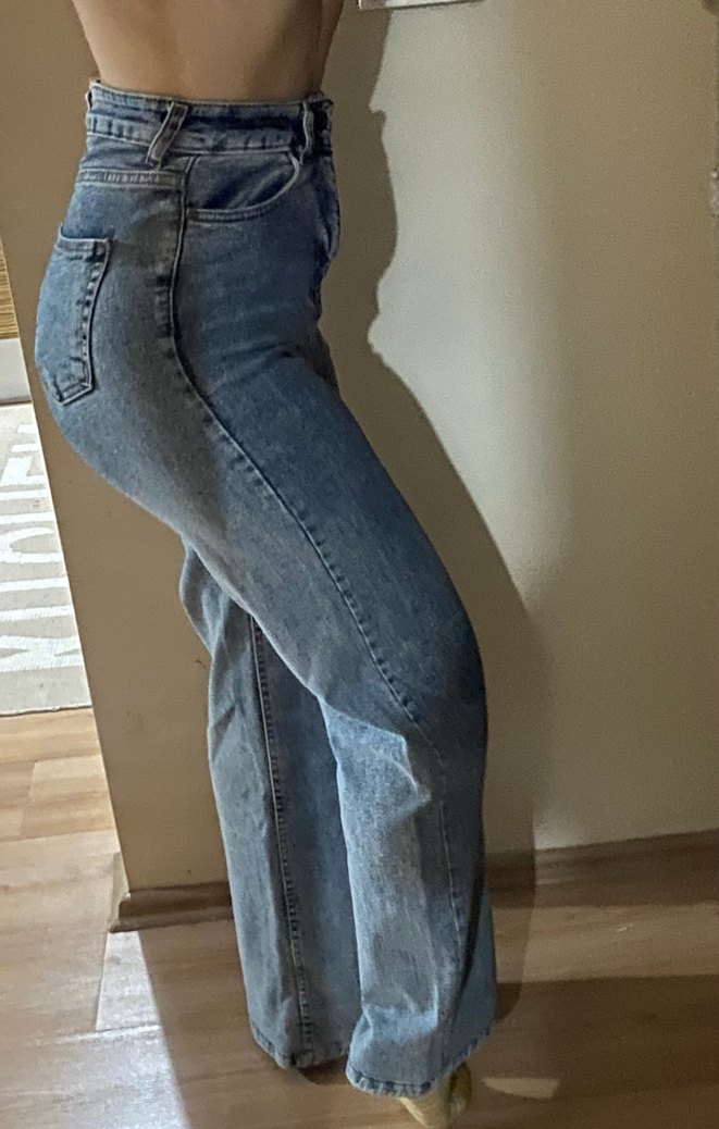 Kadın Gri Mavi Normal Boy Denim Pantolon - Görsel 2