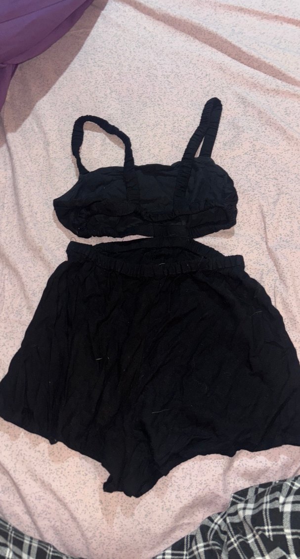 Siyah Mini Keten Askılı Tulum - Görsel 2