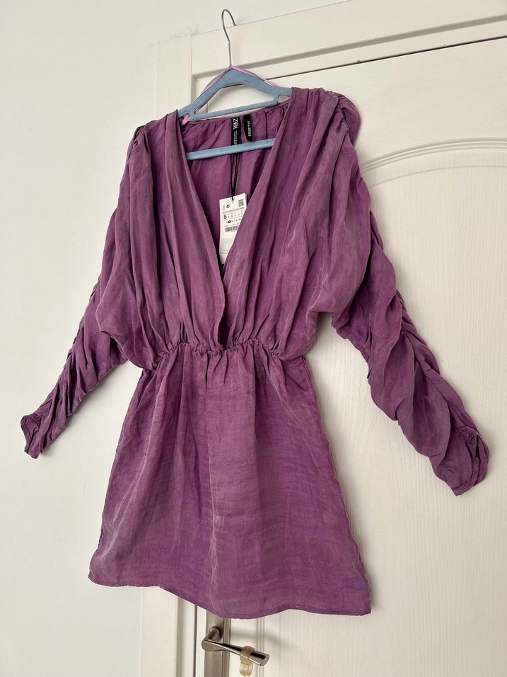 Zara Marka Mor Lila Renk Kadın Elbise S Beden Etiketli Giyilmedi - Görsel 3