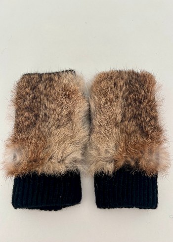 Gusto Marka Kahverengi Kürklü Siyah Trikolu Kadın Eldiven - Görsel 8