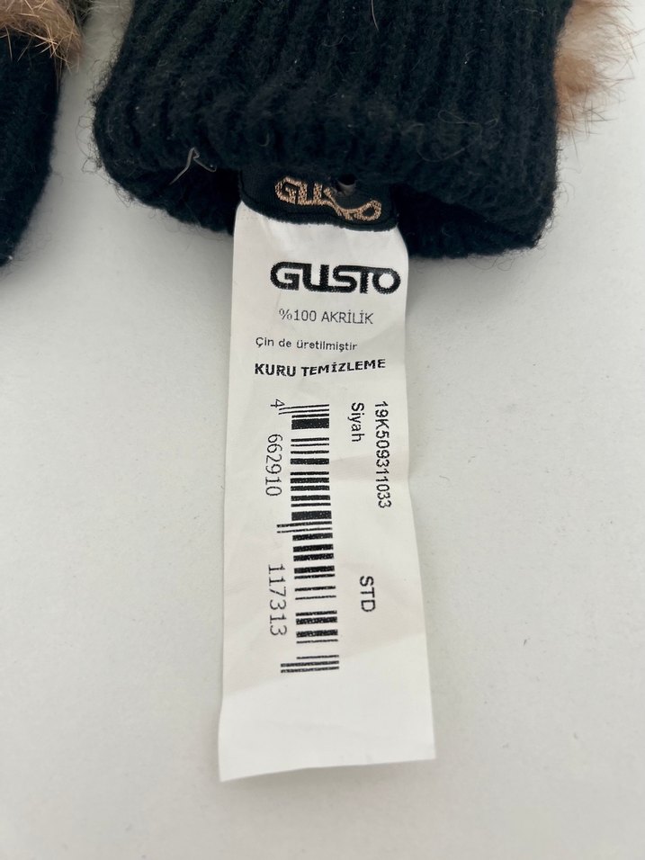 Gusto Marka Kahverengi Kürklü Siyah Trikolu Kadın Eldiven - Görsel 3