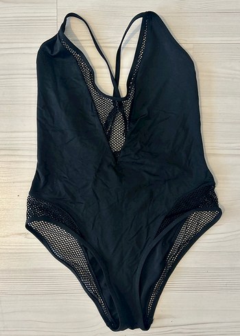 H&M Marka Siyah File Detaylı Kadın Mayo - Görsel 8