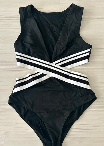 H&M Marka Siyah Beyaz Bant Detaylı Kadın Mayo - Görsel 8