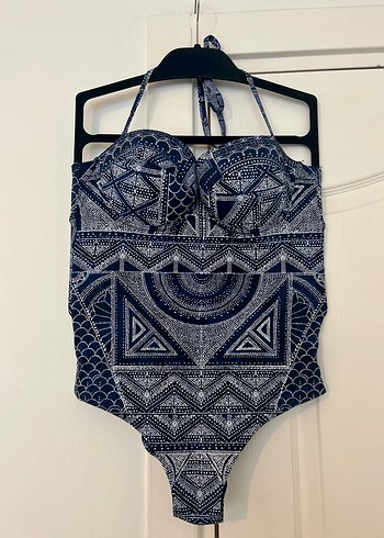 Oysho Marka Mavi Beyaz Desenli Kadın Mayo - Görsel 2