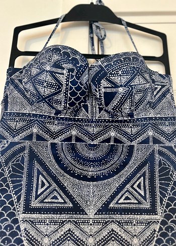 Oysho Marka Mavi Beyaz Desenli Kadın Mayo - Görsel 3