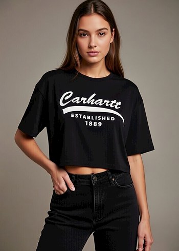 Crop oversize Carhartt Siyah Baskılı Kadın Tişört - Görsel 3