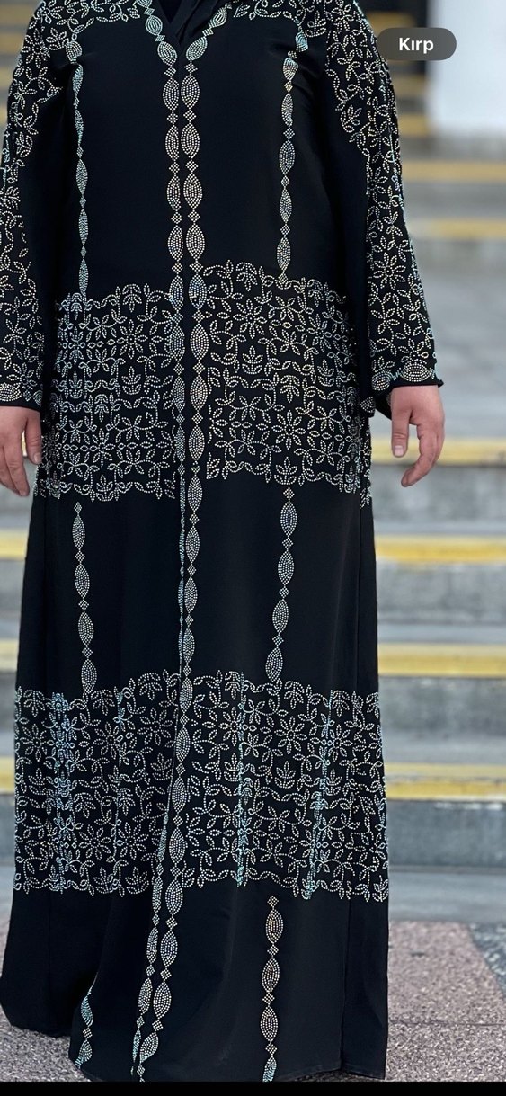 Boncuk İşlemeli Siyah Uzun elbise - Görsel 2