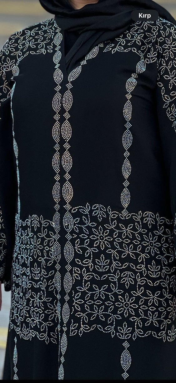 Boncuk İşlemeli Siyah Uzun elbise - Görsel 3