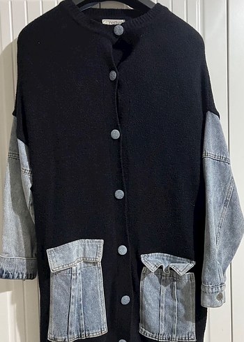 Düğmeli Siyah Kot Ceket - Görsel 3