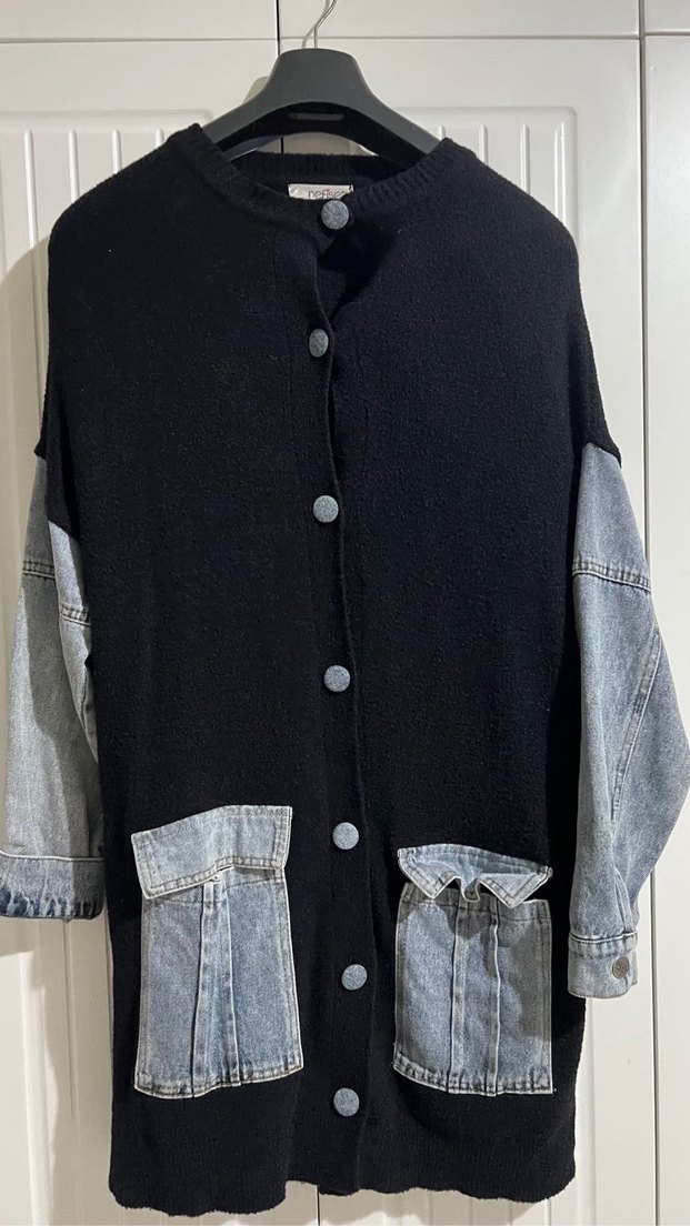 Düğmeli Siyah Kot Ceket - Görsel 3