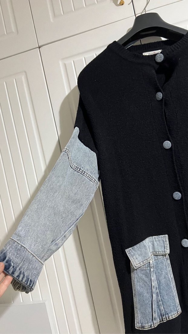 Düğmeli Siyah Kot Ceket - Görsel 2