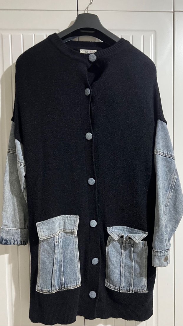 Düğmeli Siyah Kot Ceket - Görsel 4
