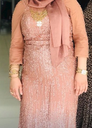 Bej Parlak Uzun Abiye Elbise - Görsel 2