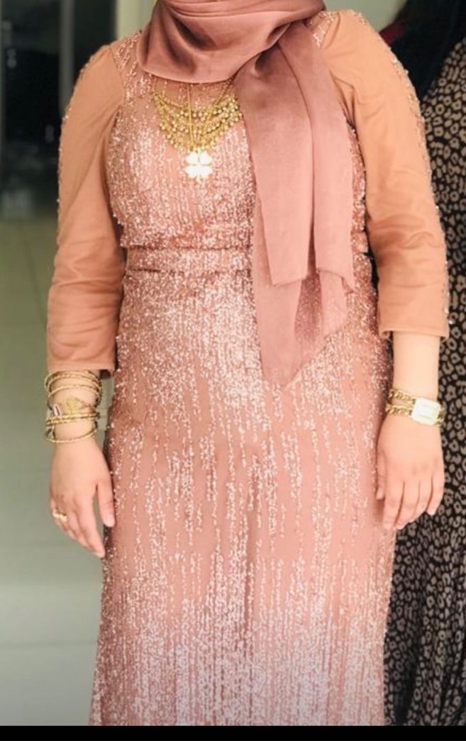 Bej Parlak Uzun Abiye Elbise - Görsel 2