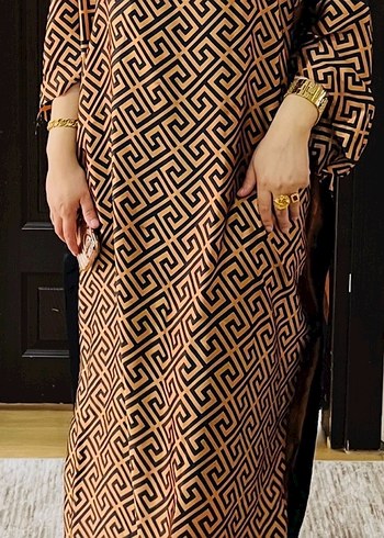 Uzun Desenli Kahverengi Bohem Elbise salaş 38 42 44 bedene kadar - Görsel 2