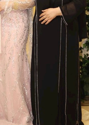 Kadın Siyah Uzun taş şeritli elbise - Görsel 2