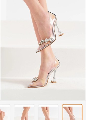 Beyaz Cam Stiletto Taşlı Abiye Ayakkabı - Görsel 3