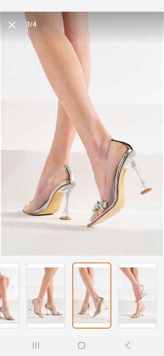 Beyaz Cam Stiletto Taşlı Abiye Ayakkabı - Görsel 2