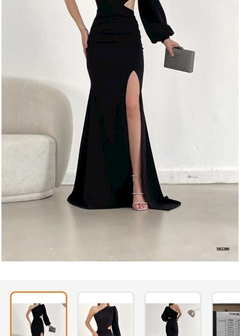 Siyah V Yaka Uzun Gece Elbisesi - Görsel 2