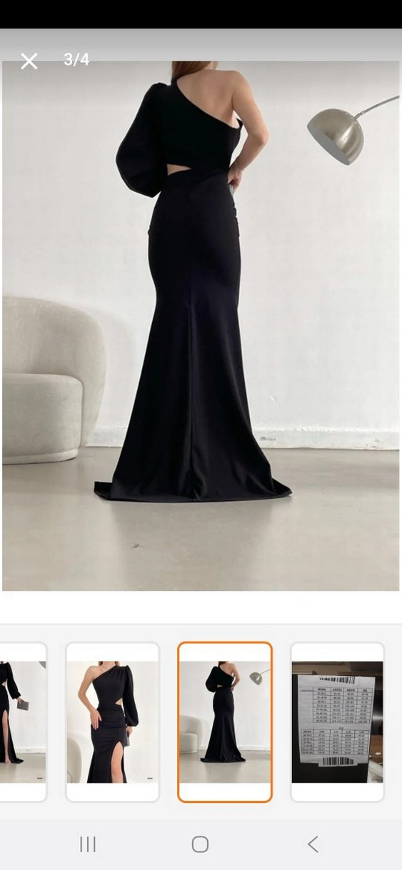 Siyah V Yaka Uzun Gece Elbisesi - Görsel 3